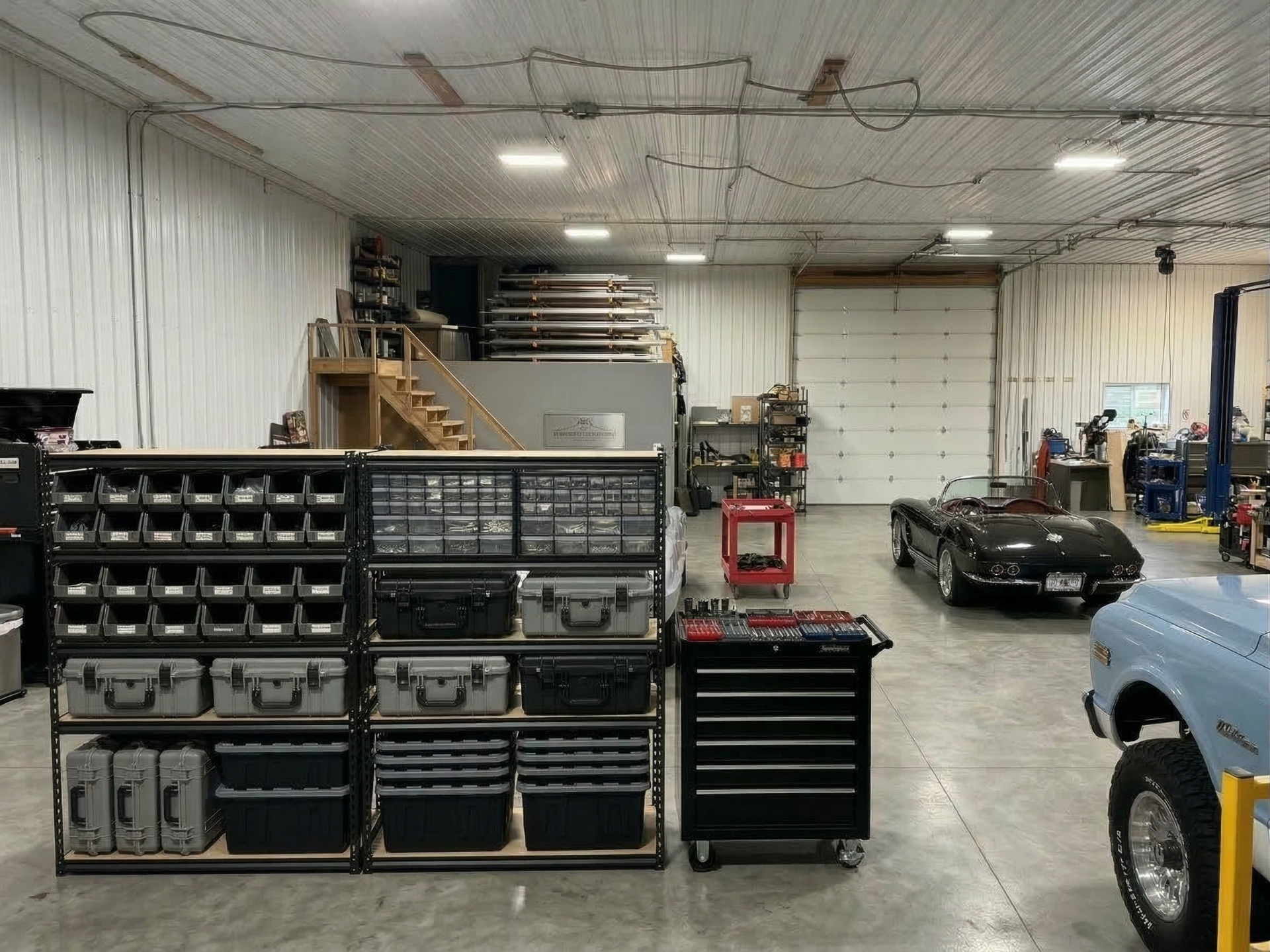 Organized parts storage and staging area