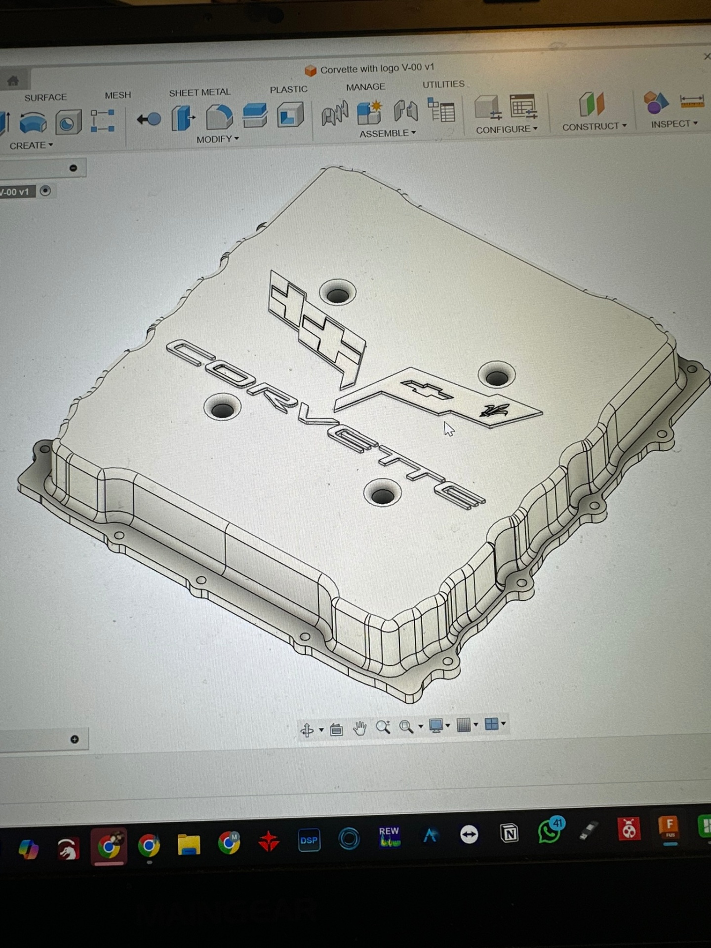 CNC-designed custom Corvette engine cover in CAD